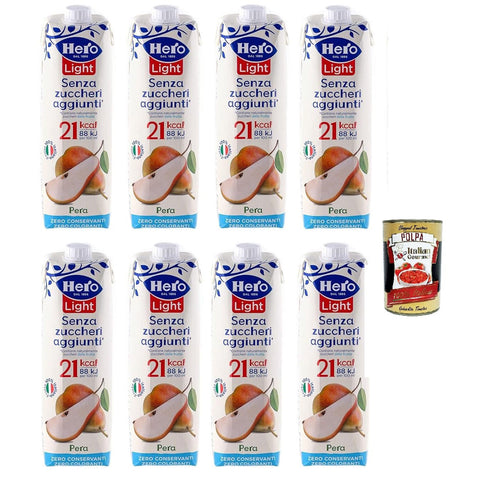 Hero Light Pera Birne Fruchtsaft Ohne Zuckerzusatz Erfrischendes Erfrischungsgetränk mit Sehr Wenig Kalorien 8x1 LT italienisch Original Pastasauce + kostenlos