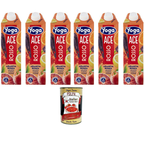 Yoga ACE Rosso Orangensaft Fruchtsaft ACE Classic Blutorange Karotte Zitrone mit Vitaminen 6x1000 ml italienisch Original Pastasauce + kostenlos polpa 400 g