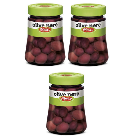 D'Amico Olive Nere in Salamoia Schwarze Oliven in Salzlake 3x300g Original italienisch Feinkost