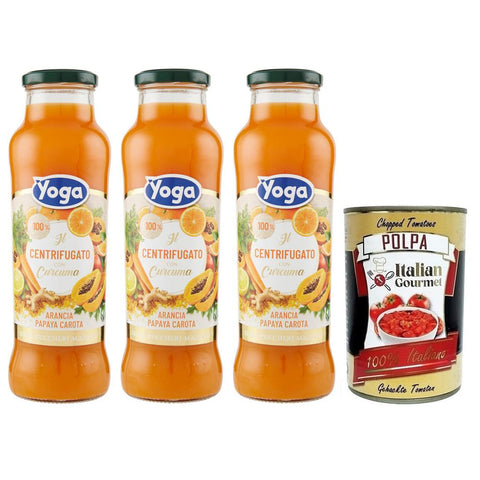 Yoga il Centrifugato con Curcuma,Fruchtkonzentrat mit Kurkuma,Orange, Papaya und Karotte,Fruchtsaft Ohne Zuckerzusatz,680 ml Glasflasche italienisch Original