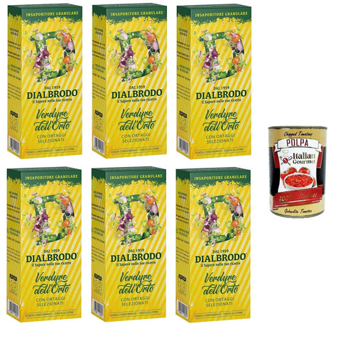Dialbrodo Insaporitore Granulare Verdure dell'Orto Granulatgewürz für Gartengemüse 6x250 g italienisch Original Pastasauce + kostenlos polpa 400 g