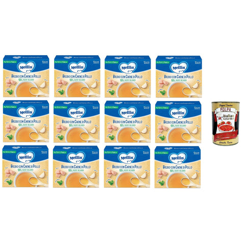 Mellin Brodo con carne di pollo 100% Gusto Delicato, per tutta la famiglia Brühe mit Hühnerfleisch 100% 12x50g Original italienisch Feinkost