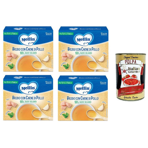 Mellin Brodo con carne di pollo 100% Gusto Delicato, per tutta la famiglia Brühe mit Hühnerfleisch 100% delikater Geschmack, für die ganze Familie 4x50 gr italienisch Original