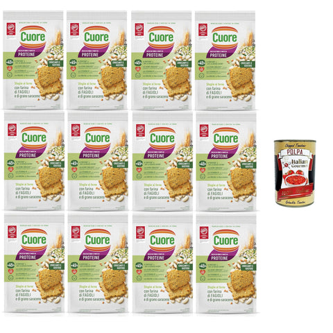 Cuore Sfoglie Croccanti Fagioli Knusprige Bohnentaschen, gebacken, mit Bohnen und Buchweizenmehl und Inulin 12x 170 g italienisch Original