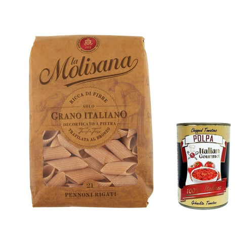 Italian Gourmet Internationale Nudeln Italian Gourmet Pasta La Molisana Pennoni Rigati n.21 Integrale Vollkornnudeln Kurze Nudeln, NUR italienischer Weizen 12x 500g inkl. Italian Gourmet P0lpa 400g Original italienisch 8004690612125