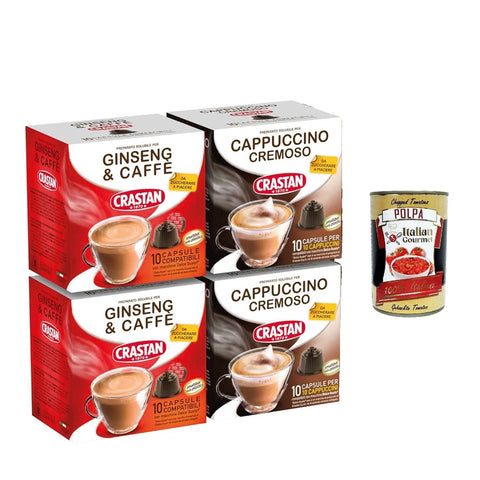 Crastan Mix 40 Mix Kapseln, 20 Ginseng und Kaffee Kapseln, 20 Cappuccino Kapseln, glutenfrei, 100% Made in Italy italienisch Original