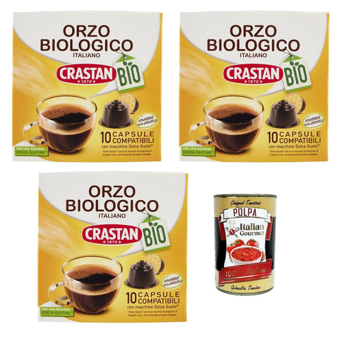 Crastan Orzo 3 Kisten mit Gerstengetränk Kapseln die mit süßem Geschmack glutenfreies Getränk ohne Koffein und Zucker 30 Kapseln 10 Kapseln italienisch Original