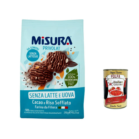 Misura Privolat Kekse mit Kakao und Puffreis | Ohne Milch und Eier | Buscuits Packung mit 290 g 12x italienisch Original + kostenlos polpa 400 g