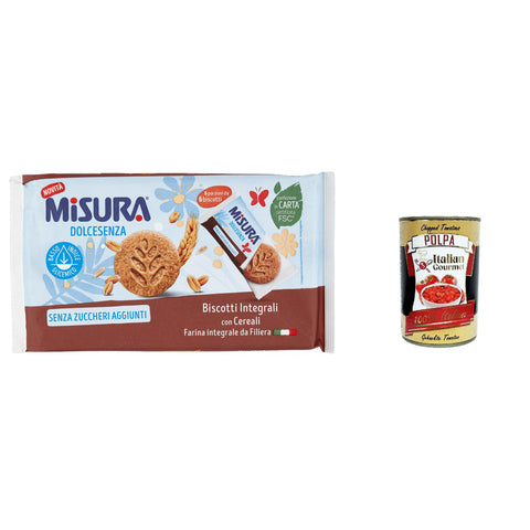 Misura Dolcesenza Vollkreidekekse mit Getreide Niedriger glykämischer Index Italienisches Vollkornmehl 6 Teile von 6 Keksen 280 g italienisch Original