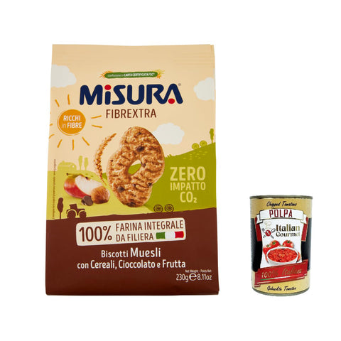 Misura Kekse Integrali Fibrextra Muesli Vollkebekekuiten mit Müsli Schokoladen- und Obsttropfen 100% Vollkornmehl reich an Ballaststoffen 230 g 3x italienisch