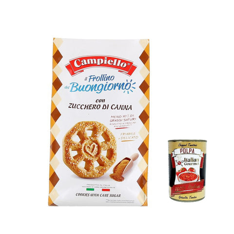 Campeillo Il Frollino del Buongiorno con Zucchero di Canna Kekse mit braunem Zucker 350 g 6x italienisch Original + kostenlos polpa 400 g