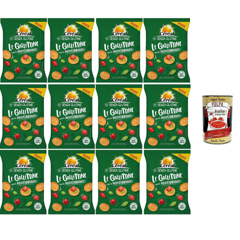 Céréal Le gallettine Gusto Mediterraneo Kekse mit mediterranem Geschmack 12x70 g italienisch Original + kostenlos polpa 400 g