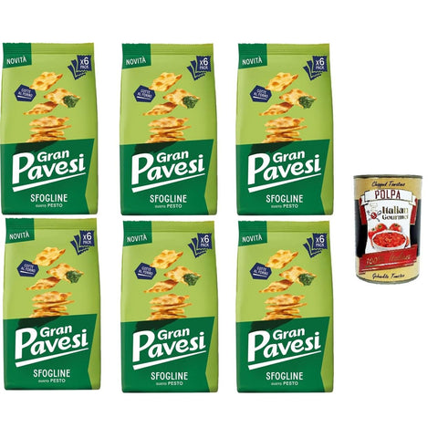 Pavesi Gran Sfogline Snack croccante di pasta sfoglia al gusto di Pesto Sfogline Knuspriger Blätterteig Snack mit Pesto 6x180g Original italienisch