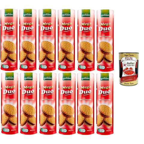 Gullon Mega Duo Biscotti farciti al cioccolato Schokoladengefüllte Kekse 12x500 g italienisch Original + kostenlos polpa 400 g