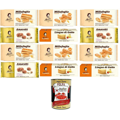 Matilde Vicenzi Testpaket Kekse Millefoglie Classiche, Milefoglie Glassate, Lingue di Gatto, Amaretti 3x175 g 6x125 g 3x100 g italienisch Original + kostenlos