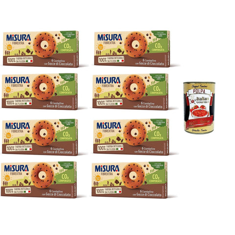 Misura Ciambelline con Gocce di Cioccolato Fibrextra Donuts mit Fibrextra Schokoladenstückchen abmessen | 100% Vollkornmehl | Reich an Ballaststoffen 8x230 gr italienisch Original
