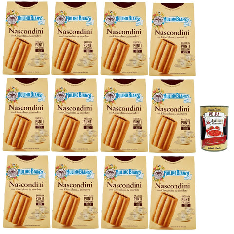 Mulino Bianco Biscotti Nascondini kekse kuchen Frühstückskekse Kekse mit Schokolade zum beißen 12x330 g italienisch Original + kostenlos polpa 400 g