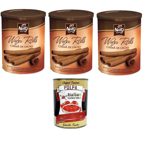 Naty Premium Wafers Rolls Cremà de Cacao Waffeln, Brötchen, Kakaocreme 3x 400 gr Kekse italienisch Original