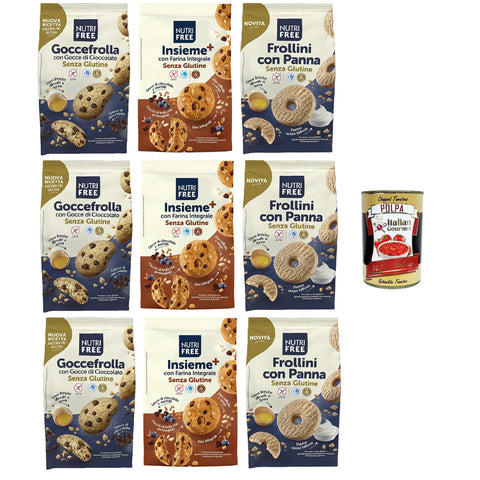 Nutrifree Kekse Testpaket Insieme + Goccefrolle, Frollini con Panna Insieme + Goccefrolle, Shortbread mit Sahne 6x250 g 3x300 g italienisch Original + kostenlos