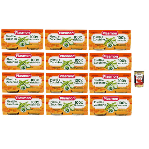 Plasmon Piselli e Zucchine, 12x (2x 80 g), Mit ausgewählten Zutaten, 100% natürlich, Ohne Stärken und Salz hinzugefügt italienisch Original