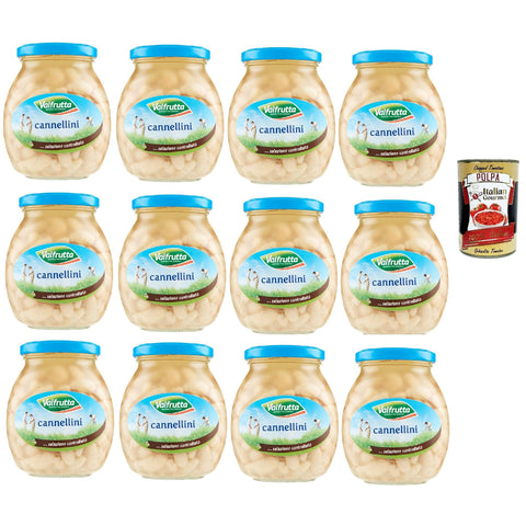 Valfrutta Fagioli Cannellini Italiani,Italienische Cannellini Bohnen, Hülsenfrücht Gemüse Dampfgaren, Glas, 12x360 g italienisch Original
