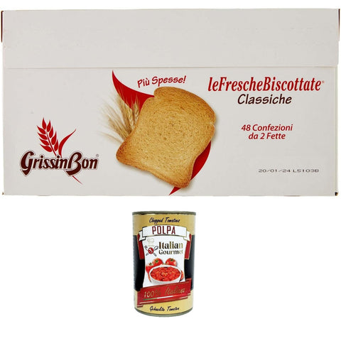 Grissin Bon HO.RE.CA. Fette biscottate Le Fresce Zwieback 48 Packungen mit 2 Scheiben 48x18 g italienisch Original Kekse + kostenlos polpa 400 g