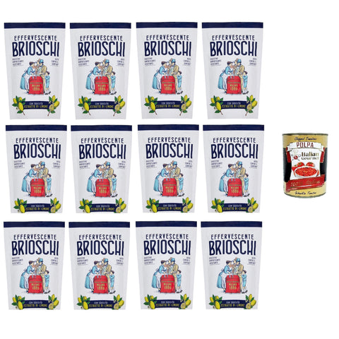 Brioschi Brausetabletten, erfrischender, granulierter Durstlöscher mit exquisitem Zitronenextrakt, 12x100 g italienisch Original Pastasauce + kostenlos polpa 400 g