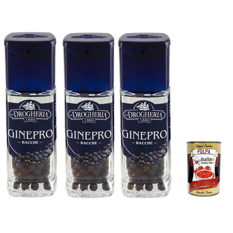 La Drogheria Bacche Di Ginepro, Wacholderbeeren, säuerlicher und kräftiger Geschmack, für Fleisch und Wildgerichte 3x 35 g italienisch Original