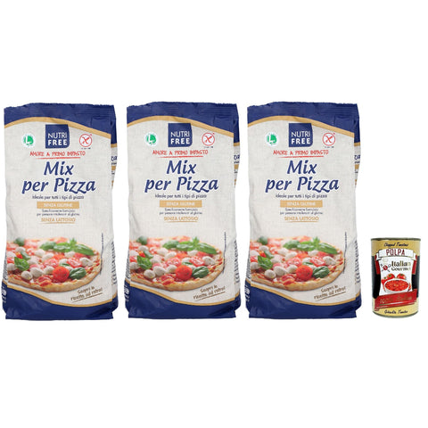Nutrifree Mix per Pizza, senza glutine, Gluten freies Mehl für Pizza, Laktose und ohne Milchproteine, 3x 1 Kg + Italia Gourmet polpa 400 g italienisch Original