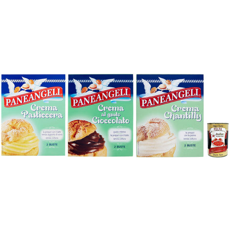 Paneangeli crema Testpaket Creme Chantilly Schokoalde Pudding Pulver Mischung Pudding kuchen, mit einem zarten Vanillegeschmack 3 Stuck italienisch Original