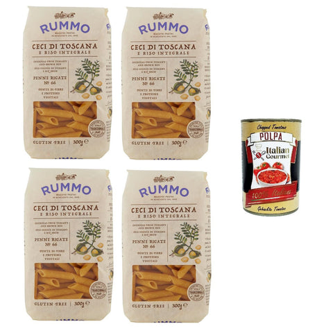 Rummo Penne Rigate N°66 Glutenfreie Pasta mit toskanischen Kichererbsen und braunem Reis 4x300g Original italienisch