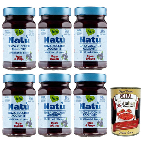 Rigoni di Asiago Natù Mirtilli Neri di Bosco Bio-Blaubeerenzubereitung Blaubeerenkonfitüre Ohne Zuckerzusatz 240 g 6x italienisch Original Pastasauce + kostenlos