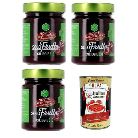 Apicoltura Casentinese marmellata Solo Frutta Ciliege Nur Fruchtkirschen 3x295 g italienisch Original Pastasauce + kostenlos Polpa di Pomodoro 400 g