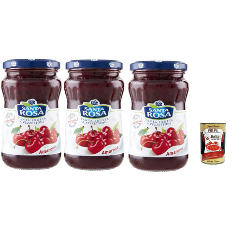 Santa Rosa Confettura di Amarene, Schwarze Kirschen marmelade, Wild Cherry jam, ideal für Desserts und Kuchen 3x 350 g italienisch Original