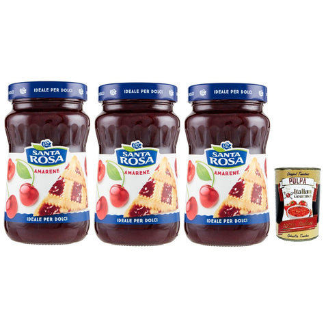 Santa Rosa Confettura di Amarene Schwarze Kirschen marmelade Wild Cherry jam ideal für Desserts und Kuchen 3x600 g italienisch Original Gebäck + kostenlos polpa