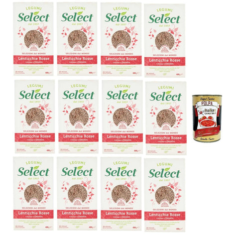 Select Lenticchie Rosse Coltivate in Canada, Rote Linsen, In Kanada gewachsen, Hülsenfrüchte Papier Verpackung, 12x 400 g italienisch Original