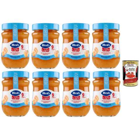 Hero Light Aprikose Marmelade 8 Gläser mit Marmelade und zusätzlicher Marmelade hochwertige Früchte ohne Konservierungsstoffe und ohne Farbstoffe 280 g