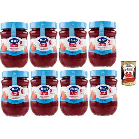 Hero Light Light Erdbeeren Marmelade, 8 Gläser mit 280 g, Marmelade und zusätzlicher Marmelade, hochwertige Früchte, ohne Konservierungsstoffe und ohne Farbstoffe italienisch Original