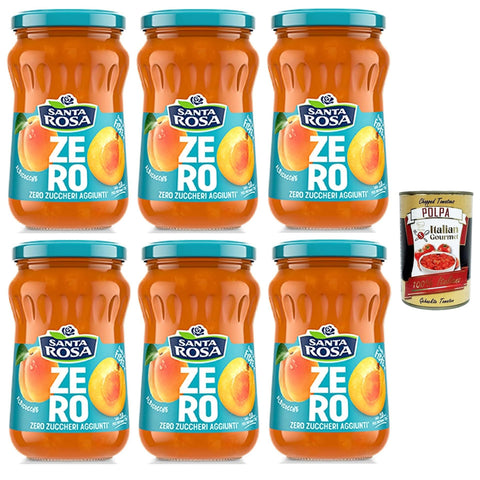 Santa Rosa Zero Aprikose Marmelade, leichte und nahrhafte Freude, ideal zum Frühstück oder Snack, reich an Geschmack und ohne zugesetzten Zucker, 6x 300 g italienisch Original