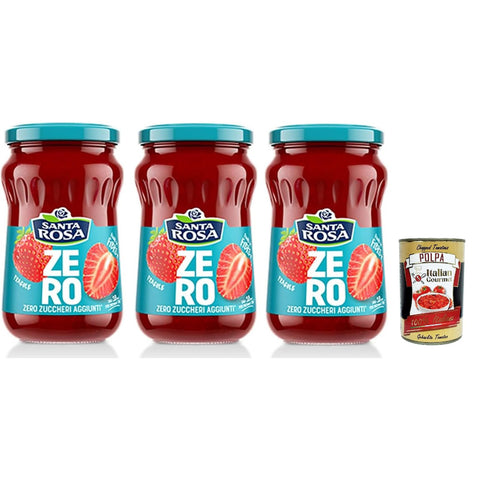 Santa Rosa, Zero Erdbeeren Marmelade, leichte und nahrhafte Freude, ideal zum Frühstück oder Snack, reich an Geschmack und ohne zugesetzten Zucker, 3x300 g