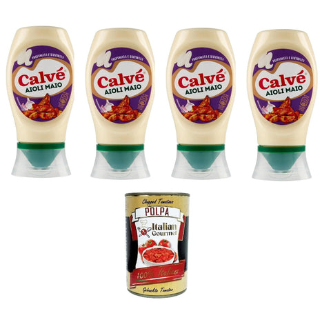 Calvè Aioli Maio Mayonnaisesauce mit Knoblauchgeschmack 4x250 g italienisch Original Pastasauce + kostenlos polpa 400 g
