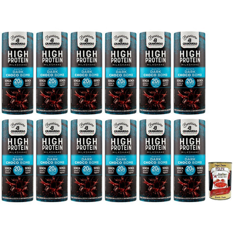 Granarolo HIGH PROTEIN Milkshake DARK CHOCO BOMB UHT-Dauergetränk auf Basis von Magermilch Laktosefrei und Glutenfrei 235 ml 12x italienisch Original Pastasauce