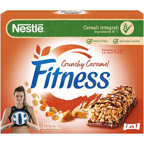 Nestlé Fitness Crunchy Caramel Müsliriegel Vollkornriegel mit Schokolade und Knuspriges Karamell ( 8x 94g + 4 x 23,5g italienisch Original