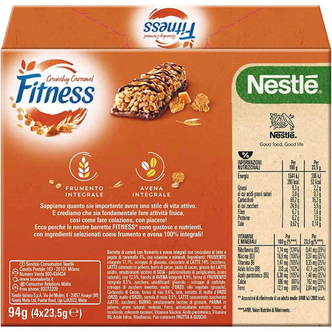 Nestlé Fitness Crunchy Caramel Müsliriegel Vollkornriegel mit Schokolade und Knuspriges Karamell ( 8x 94g + 4 x 23,5g italienisch Original