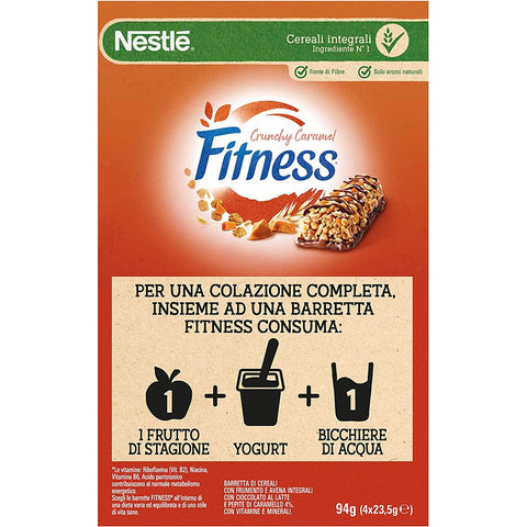 Nestlé Fitness Crunchy Caramel Müsliriegel Vollkornriegel mit Schokolade und Knuspriges Karamell ( 8x 94g + 4 x 23,5g italienisch Original