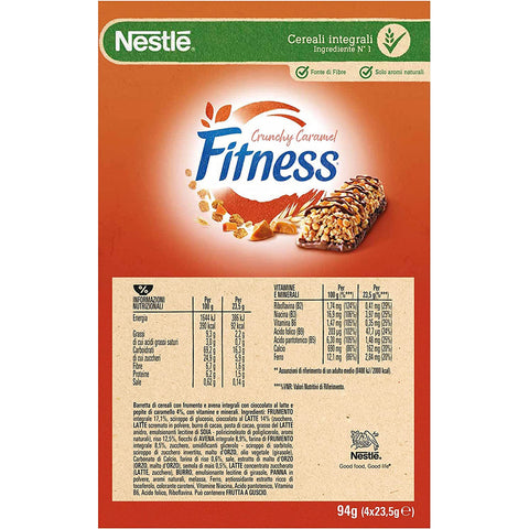 Nestlé Fitness Crunchy Caramel Müsliriegel Vollkornriegel mit Schokolade und Knuspriges Karamell ( 8x 94g + 4 x 23,5g italienisch Original