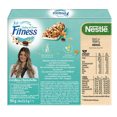 Nestlé Fitness Cookies & Cream Müsliriegel mit Kakaokeksstückchen und weißen Schokoladenstückchen ( 4 x 23,5 g + 8 x 94 g italienisch Original