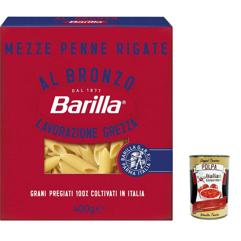 Barilla Mezze Penne Rigate al Bronzo Bronze Gezogene Pasta Rohe Verarbeitungsmethode 10x400g Original italienisch