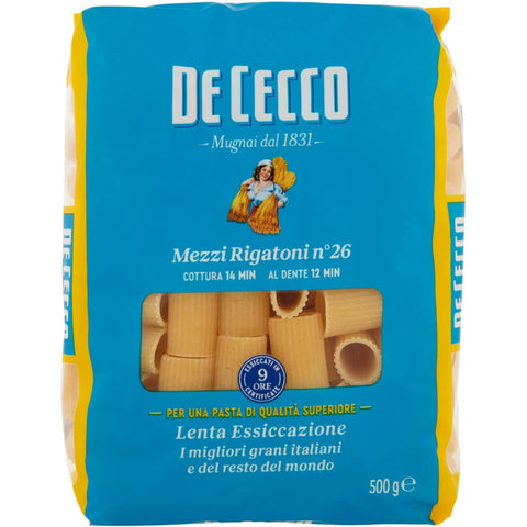 Pasta De Cecco 100% Italienisch Mezzi Rigatoni N°26 Nudeln 500 g 10x italienisch Original + kostenlos Polpa 400 g