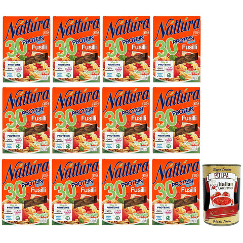 Náttúra Protein Sport Pasta Fusilli aus Biologischem Anbau reich an Proteinen Packung mit 250 g 12x italienisch Original + kostenlos Polpa di Pomodoro 400 g Dose